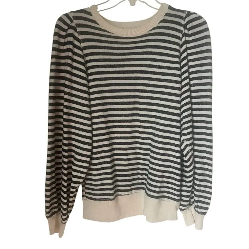 The GREAT Crewneck Striped Sweatshirt 100% Cotton Black White Stripe sz 0 (XS)